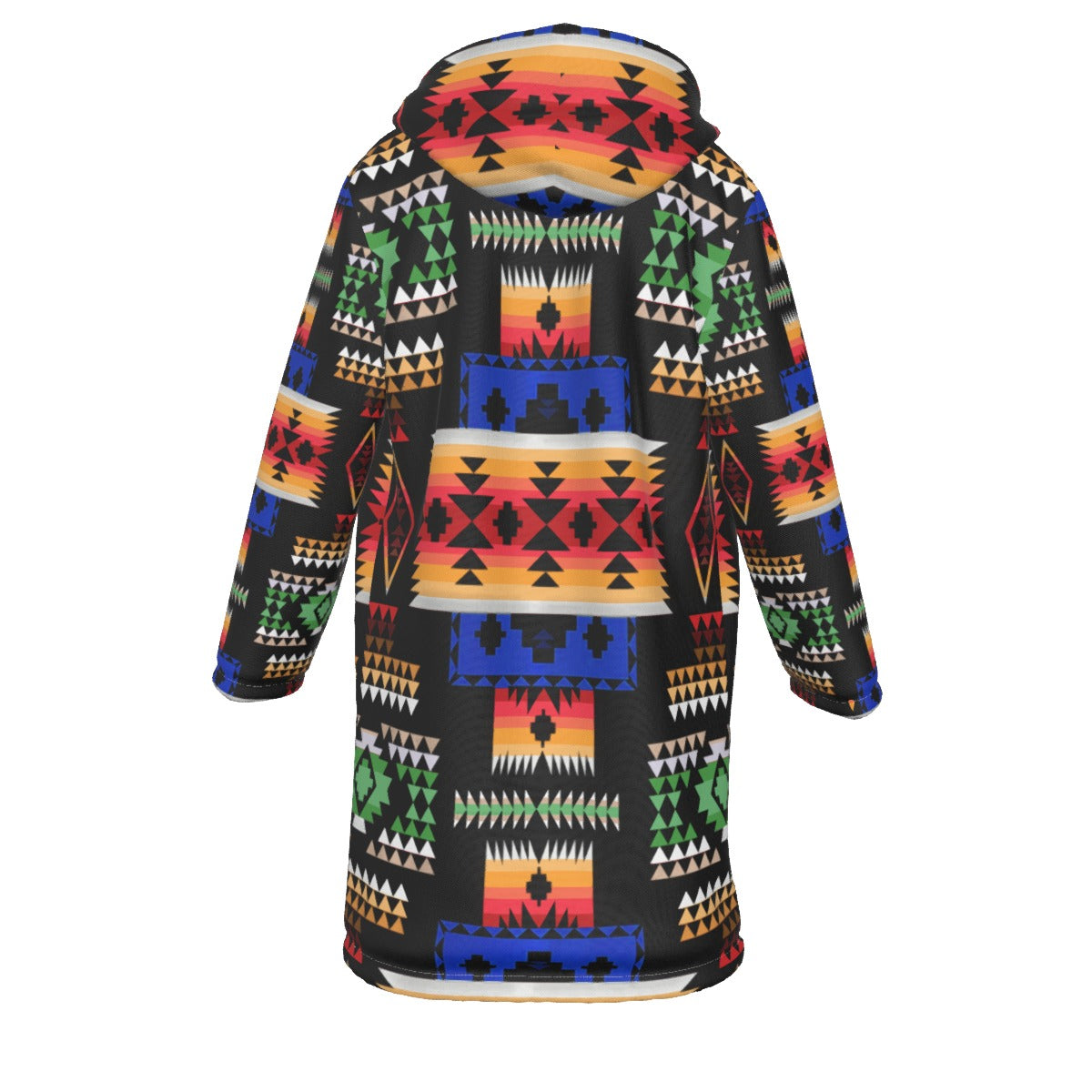 WelcomeNative Native American Horn Button Long Fleece Windbreaker, 3D Long Coat, All Over Print