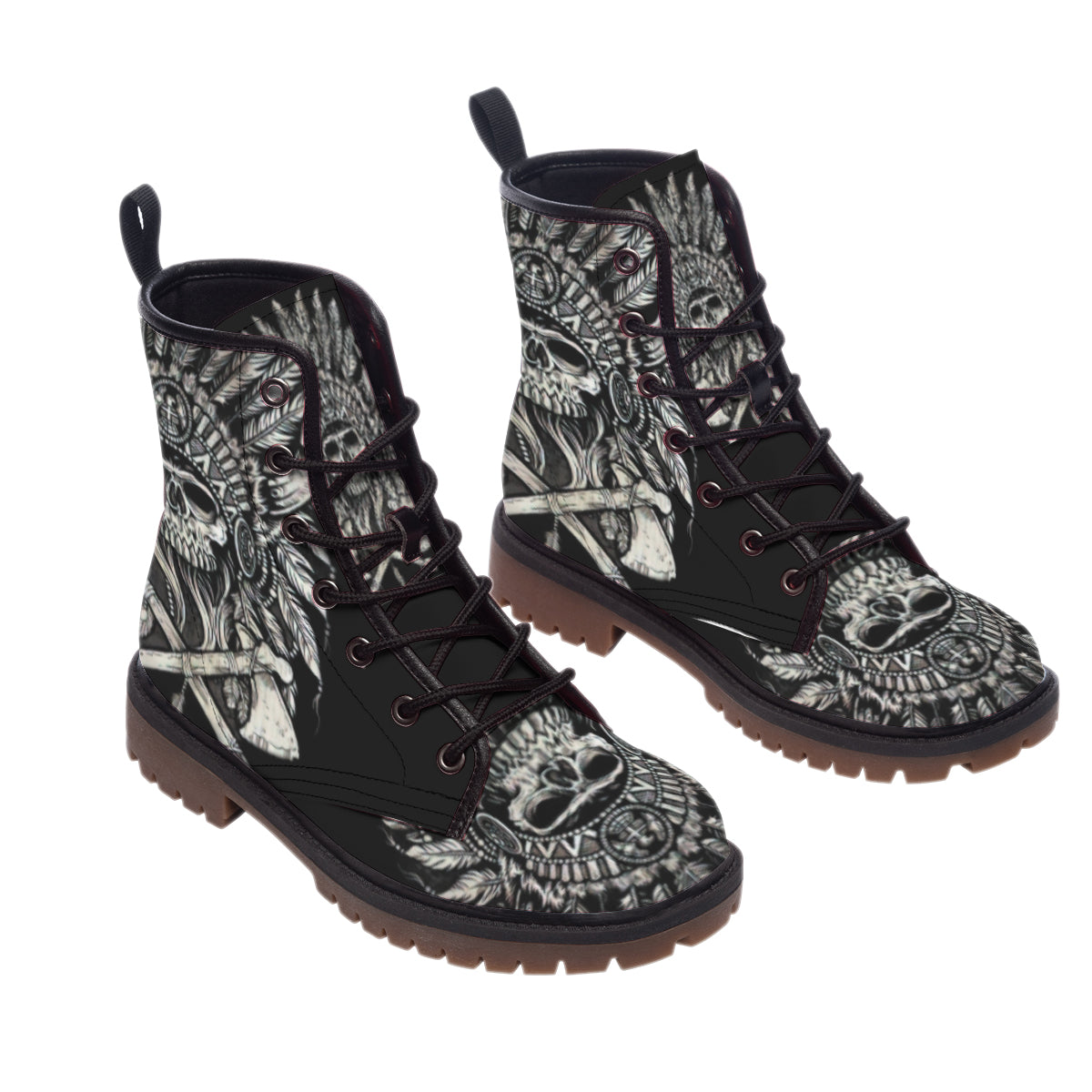 WelcomeNative Skull Native  Leather Martin Short Boots