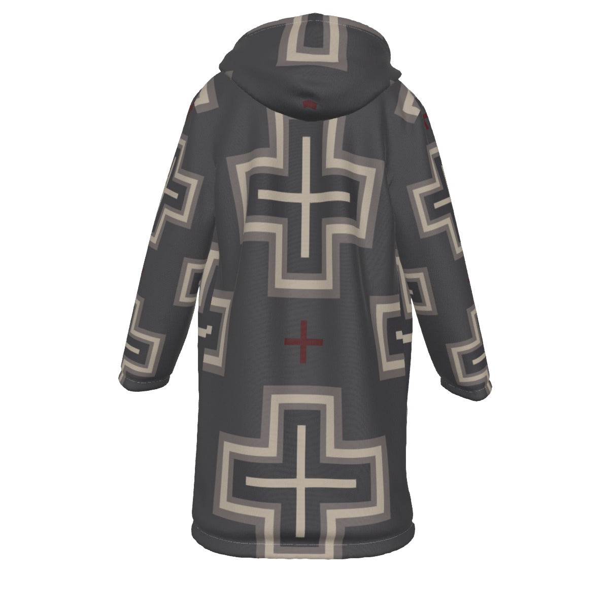 WelcomeNative Native American Horn Button Long Fleece Windbreaker, 3D Long Coat, All Over Print