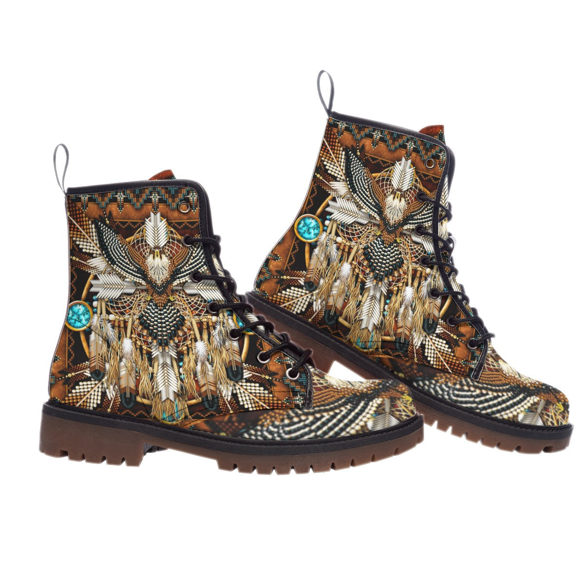 WelcomeNative Feather Native Leather Martin Short Boots
