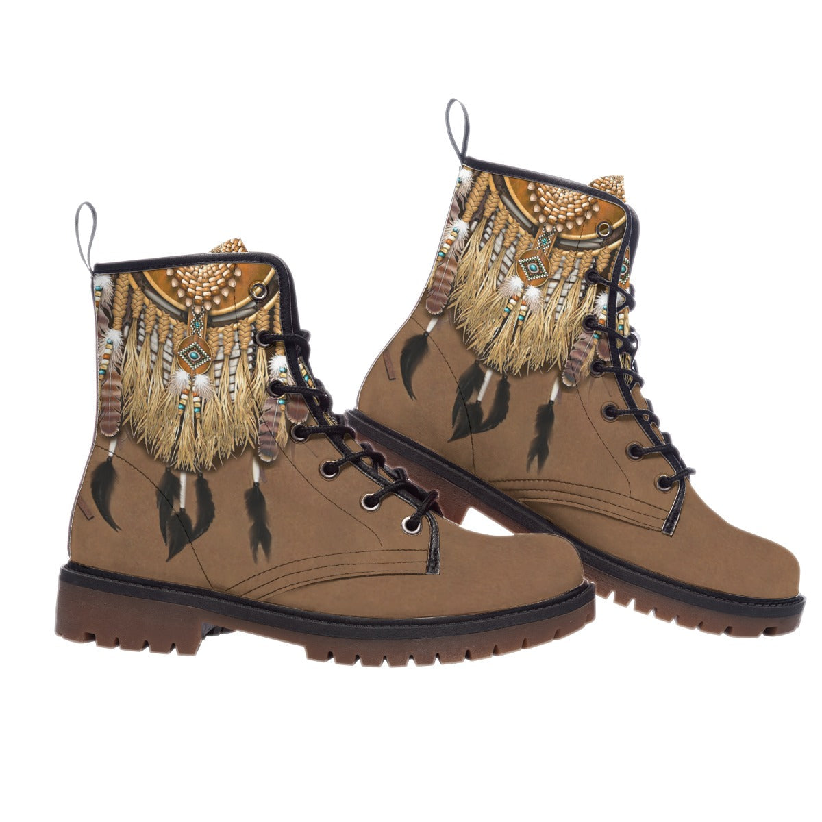 WelcomeNative Feather Native Leather Martin Short Boots