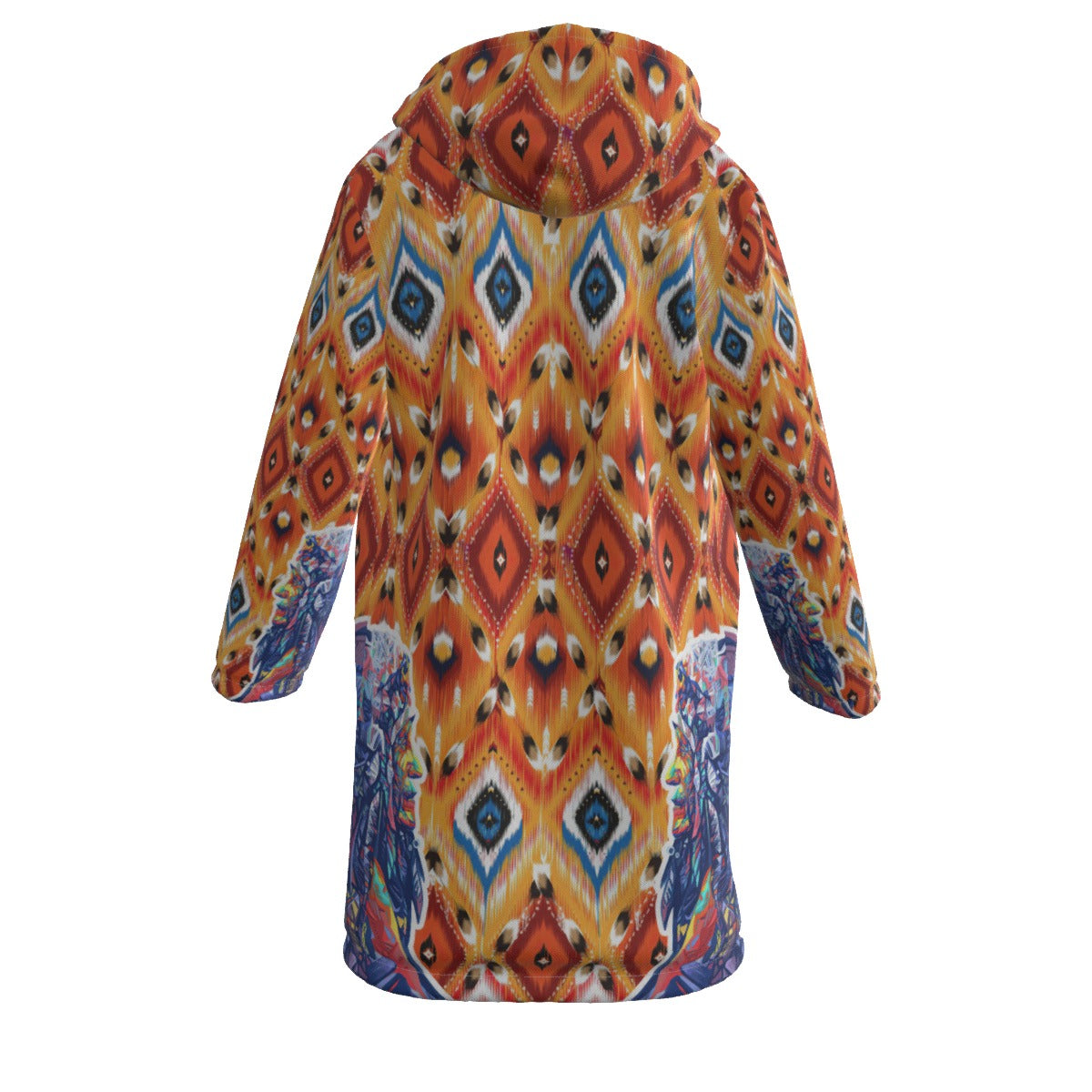 WelcomeNative Native American Horn Button Long Fleece Windbreaker, 3D Long Coat, All Over Print