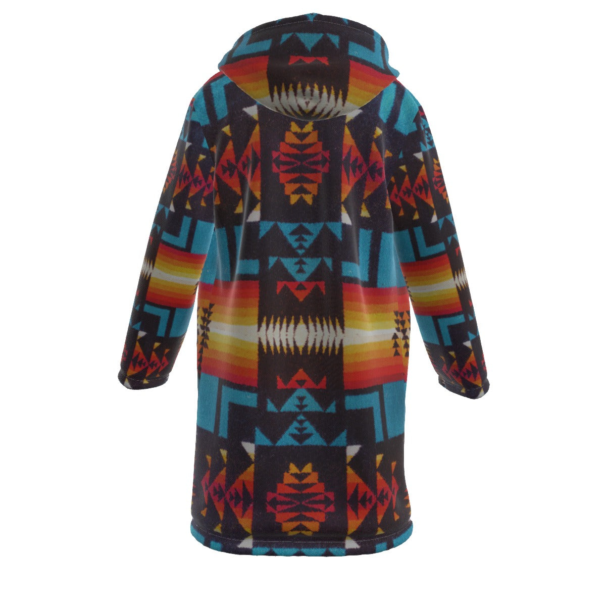 WelcomeNative Native American Horn Button Long Fleece Windbreaker, 3D Long Coat, All Over Print