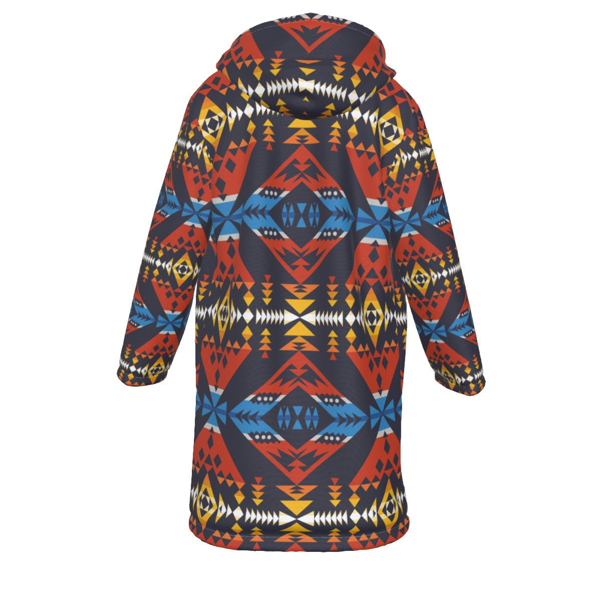 WelcomeNative Native American Horn Button Long Fleece Windbreaker, 3D Long Coat, All Over Print