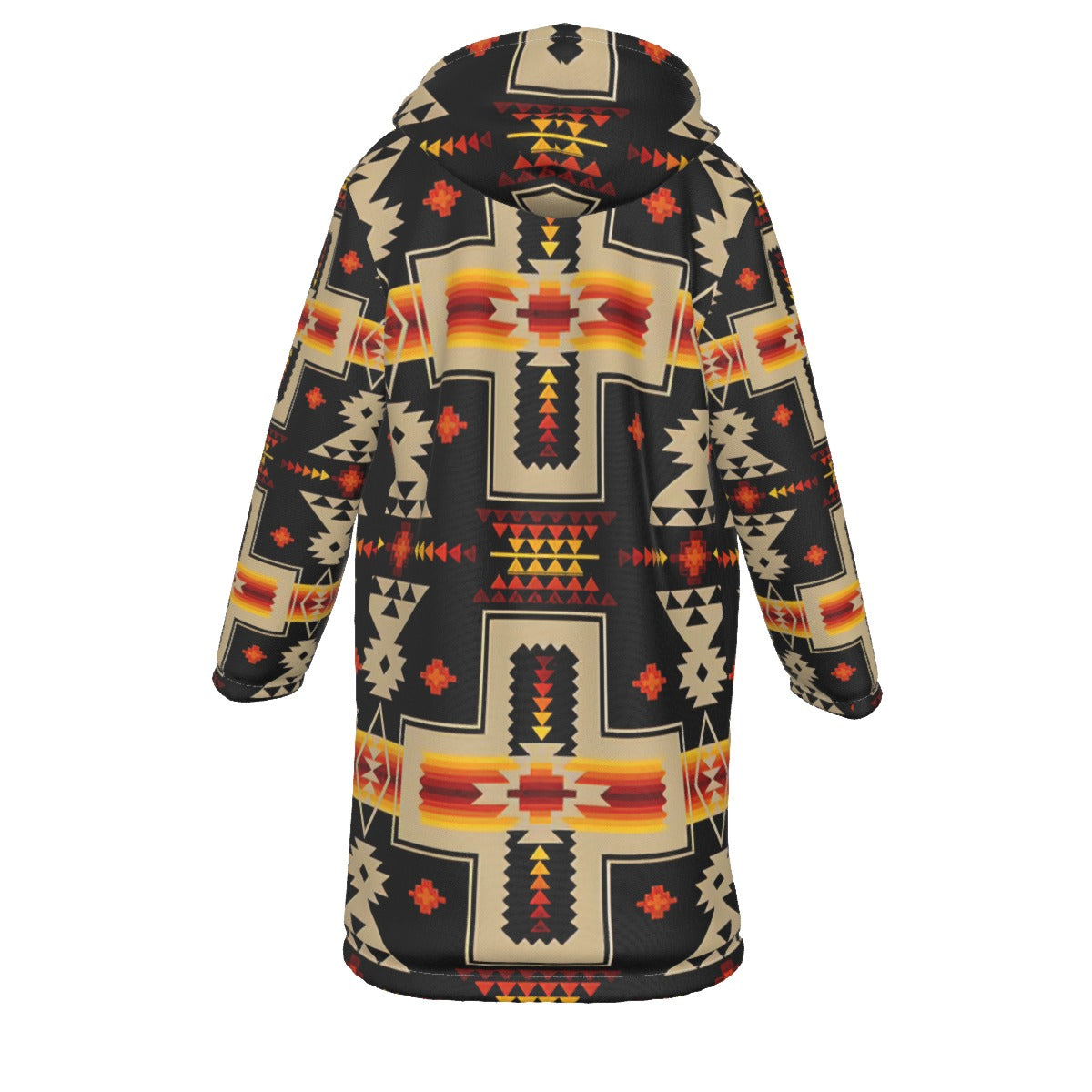 WelcomeNative Native American Horn Button Long Fleece Windbreaker, 3D Long Coat, All Over Print