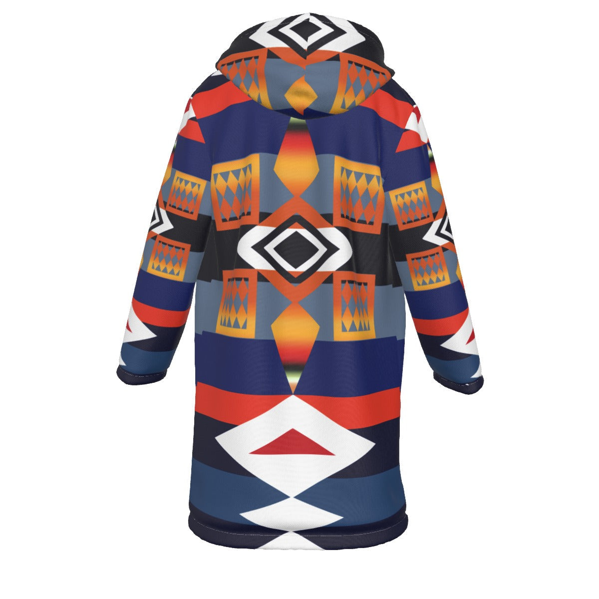 WelcomeNative Native American Horn Button Long Fleece Windbreaker, 3D Long Coat, All Over Print