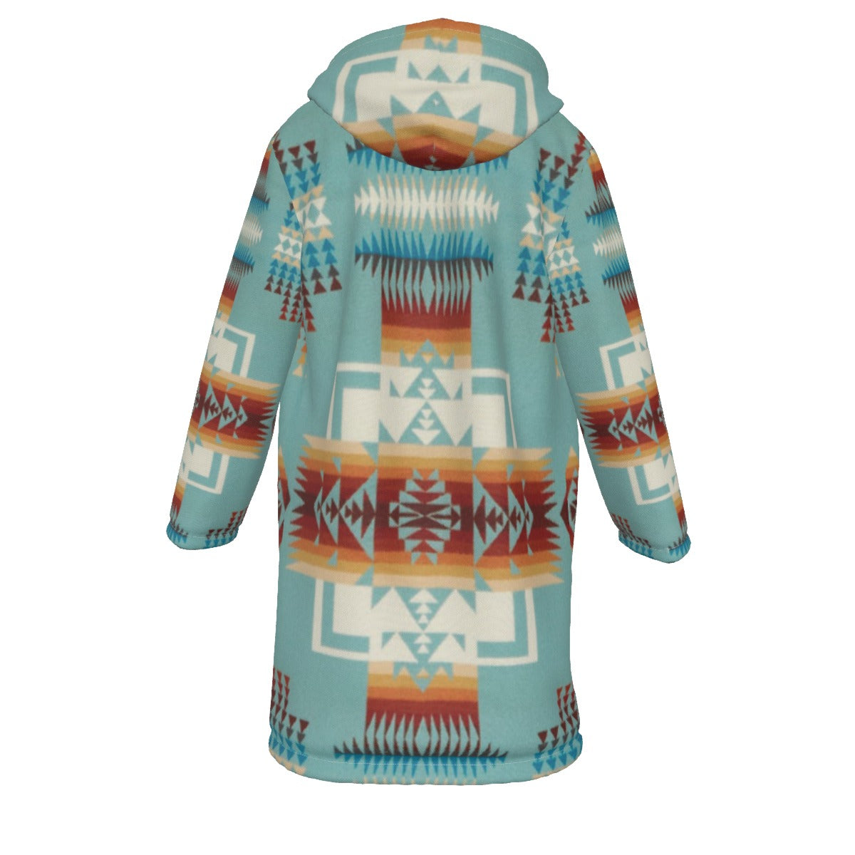 WelcomeNative Native American Horn Button Long Fleece Windbreaker, 3D Long Coat, All Over Print