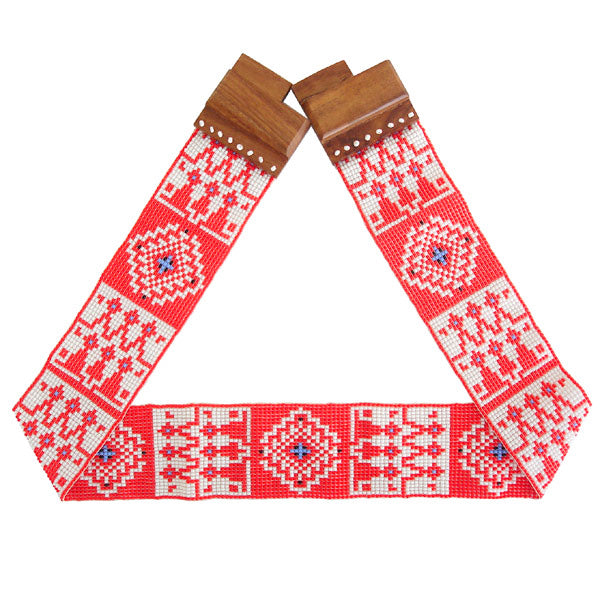 Stretchable Seed Bead Beaded Belt With Wood Buckle - Beaded Belts - Welcome Native