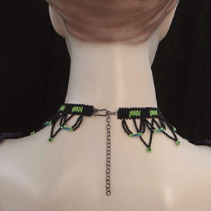 Black Green Egyptian Art Beaded Choker Necklace Earrings - Welcome Native