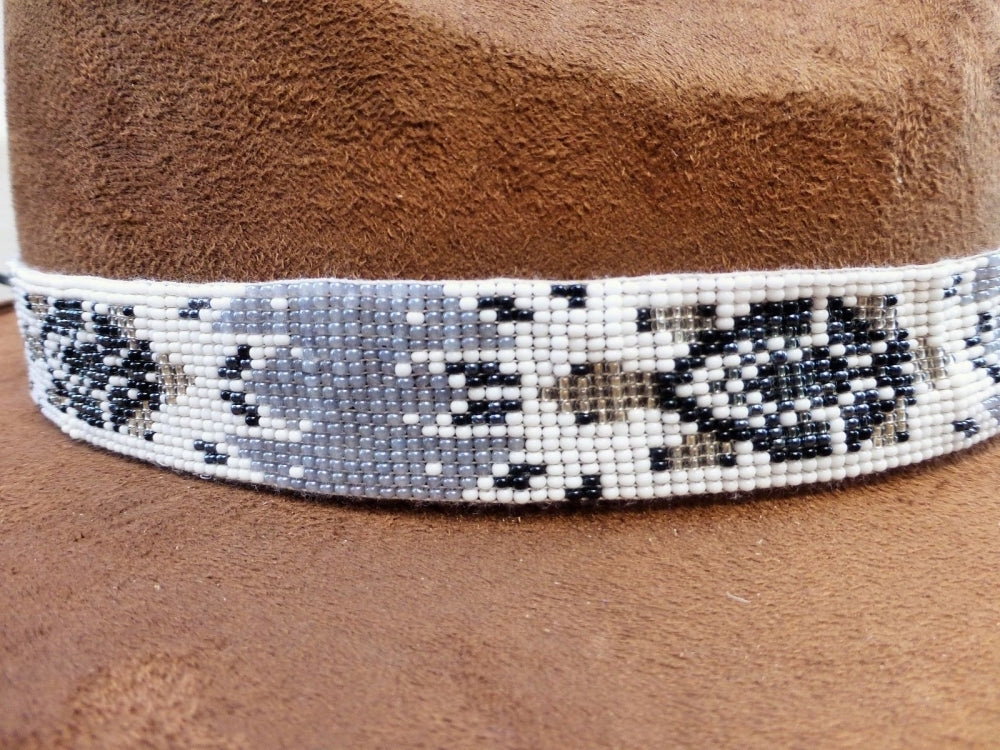 Handmade Beaded Grey White Turtle Cowboy Style Hatband - Welcome Native