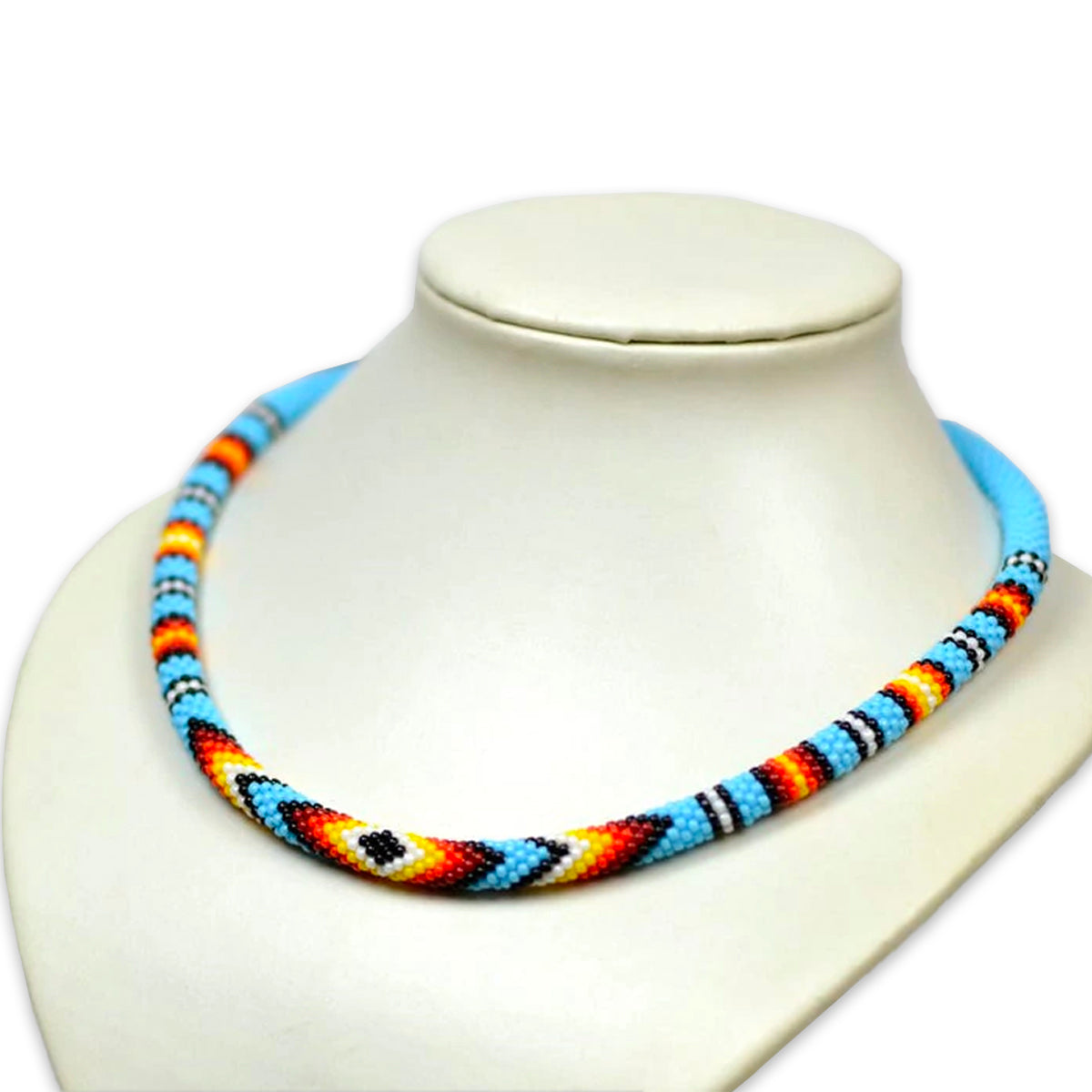 WelcomeNative Handmade Beaded Blue Choker Necklace