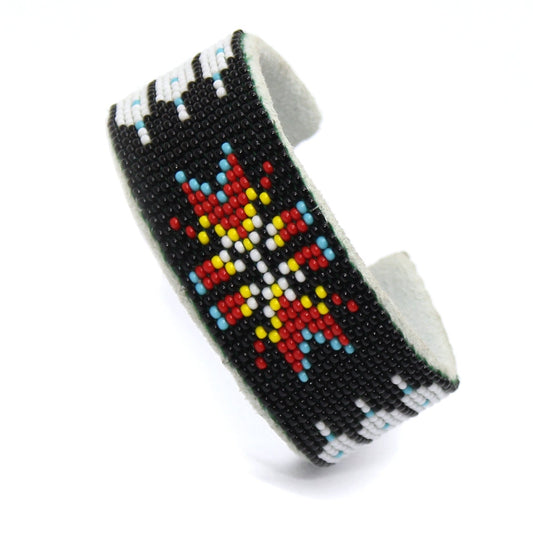 WelcomeNative Handmade Beaded Black Red Fire Pattern Bracelet