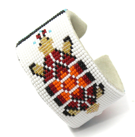 WelcomeNative Handmade Beaded White Red Turtle Leather Bracelet