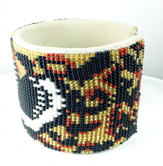 Skull Handmade Beaded Bracelet Hard Cuff 2 inch Wide Leather B58/1- Beaded Bracelets - Welcome Native