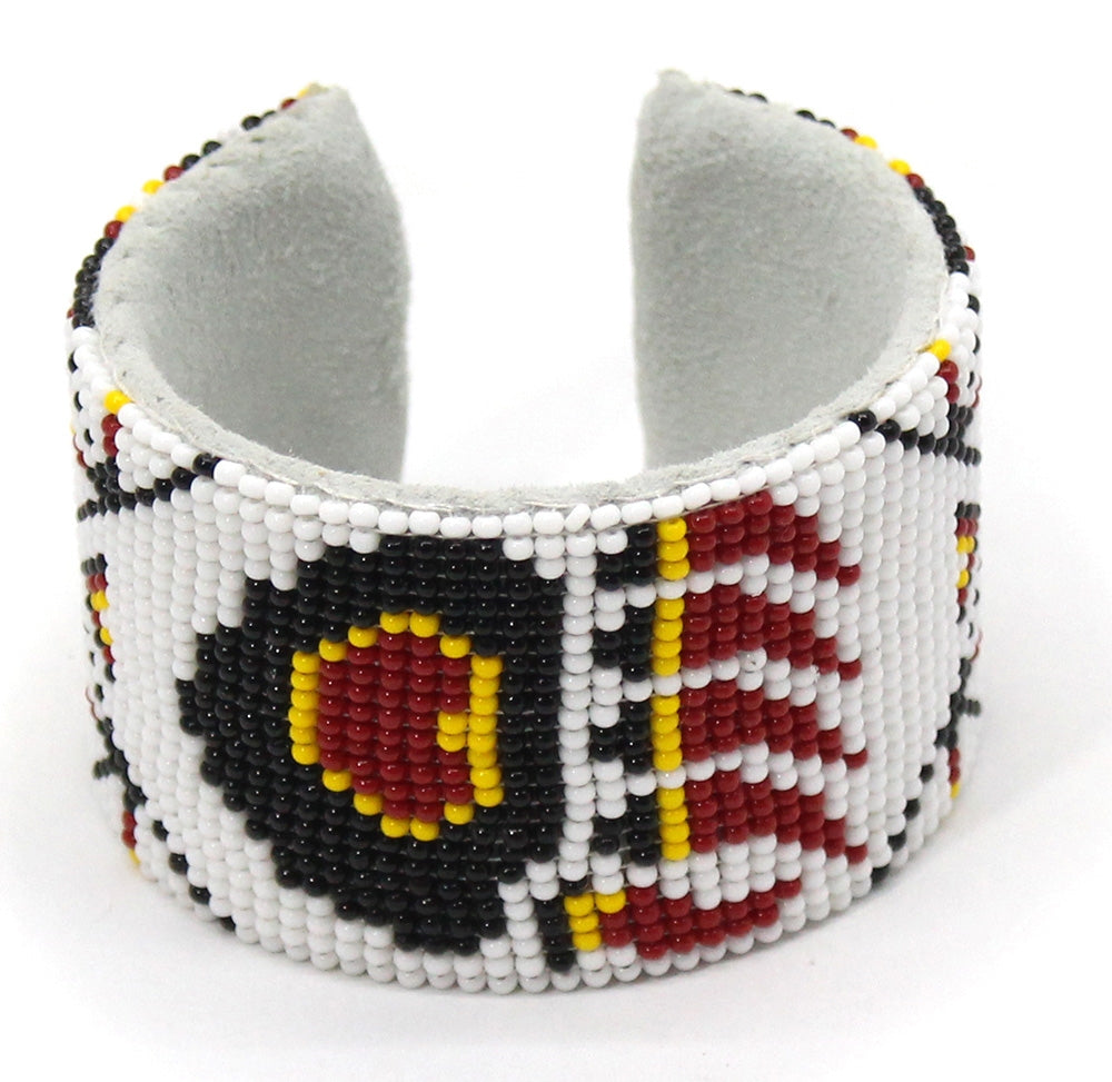 White Yellow Bear Paw Handmade Beaded Cuff Bracelet - Beaded Bracelets - Welcome Native