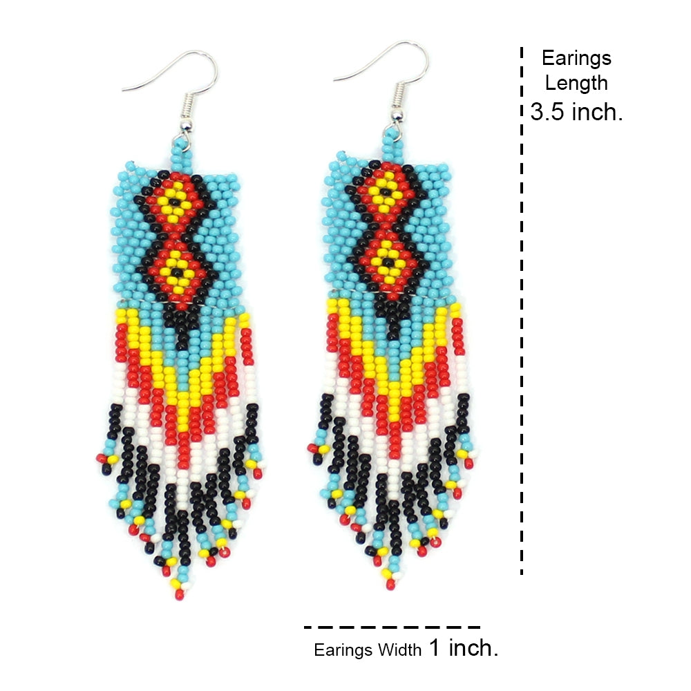 WelcomeNative Blue Yellow Red Multicolor Beaded Handmade Earrings.