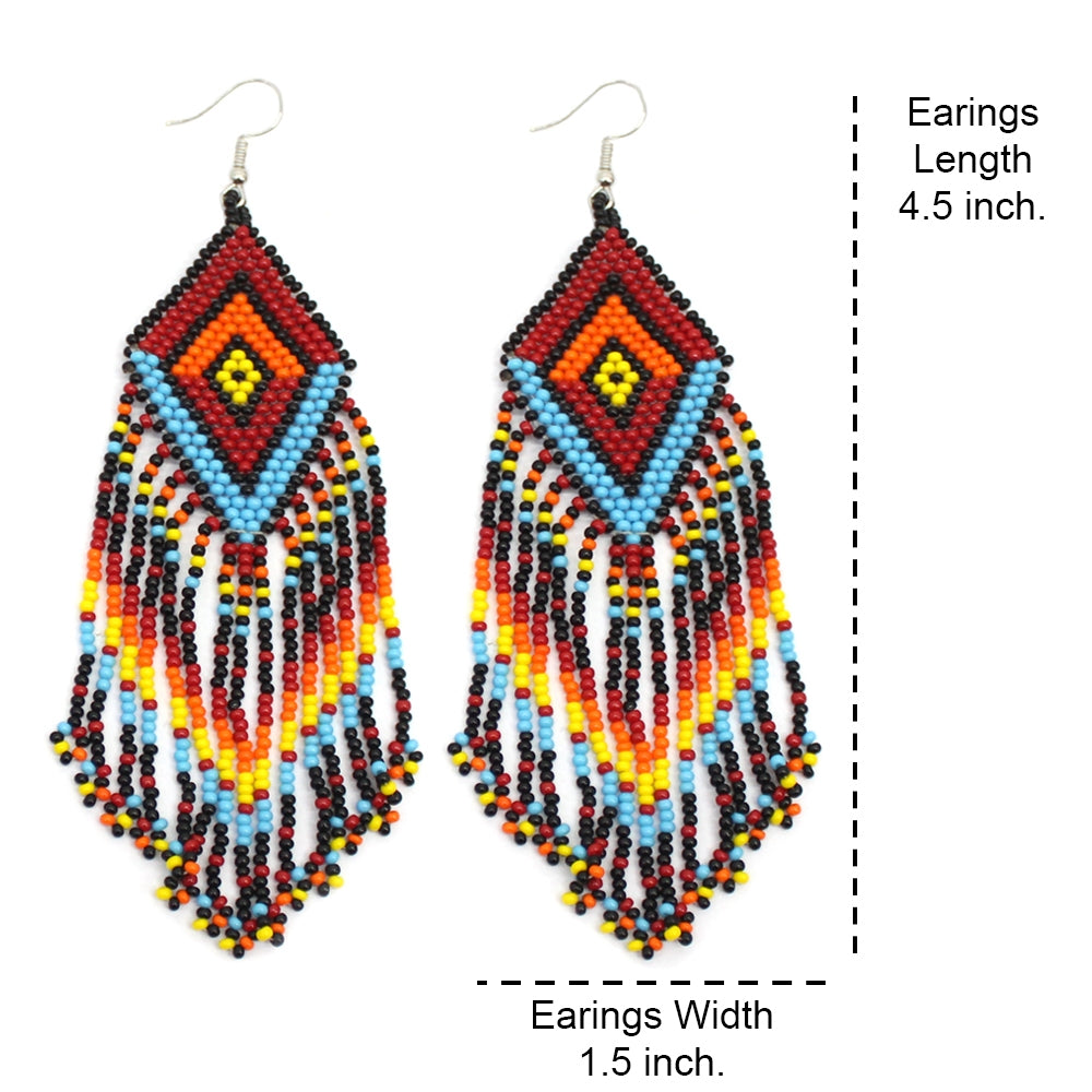 WelcomeNative Multi-Color Beaded Handmade Long Hook Eearrings