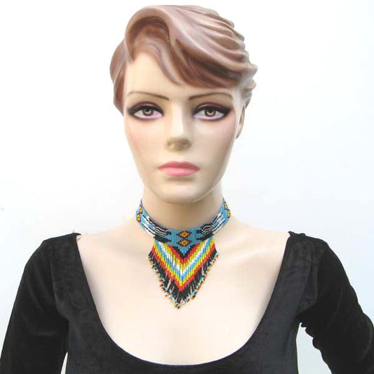 WelcomeNative Handmade beaded Blue Black Medicine Man's Eye Bib Necklace