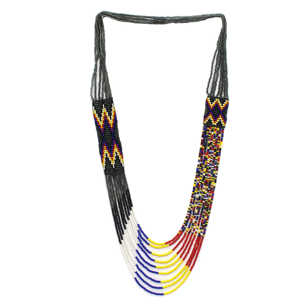 Handmade Beaded Trans Grey Black Blue long layered Necklace Earring set - Welcome Native