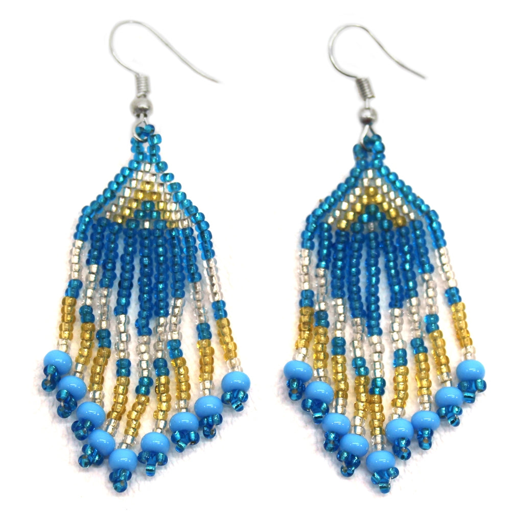 Handmade Beaded Turquoise Blue Gold Native style Bib Necklace Earring set - Welcome Native