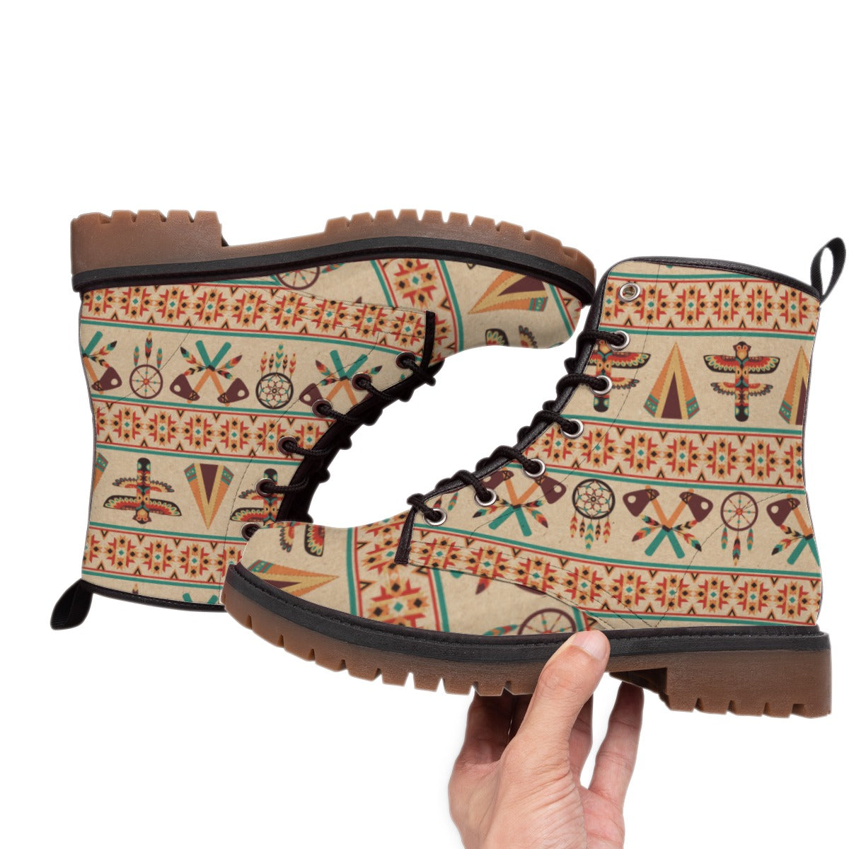 WelcomeNative Pattern Native Leather Martin Short Boots