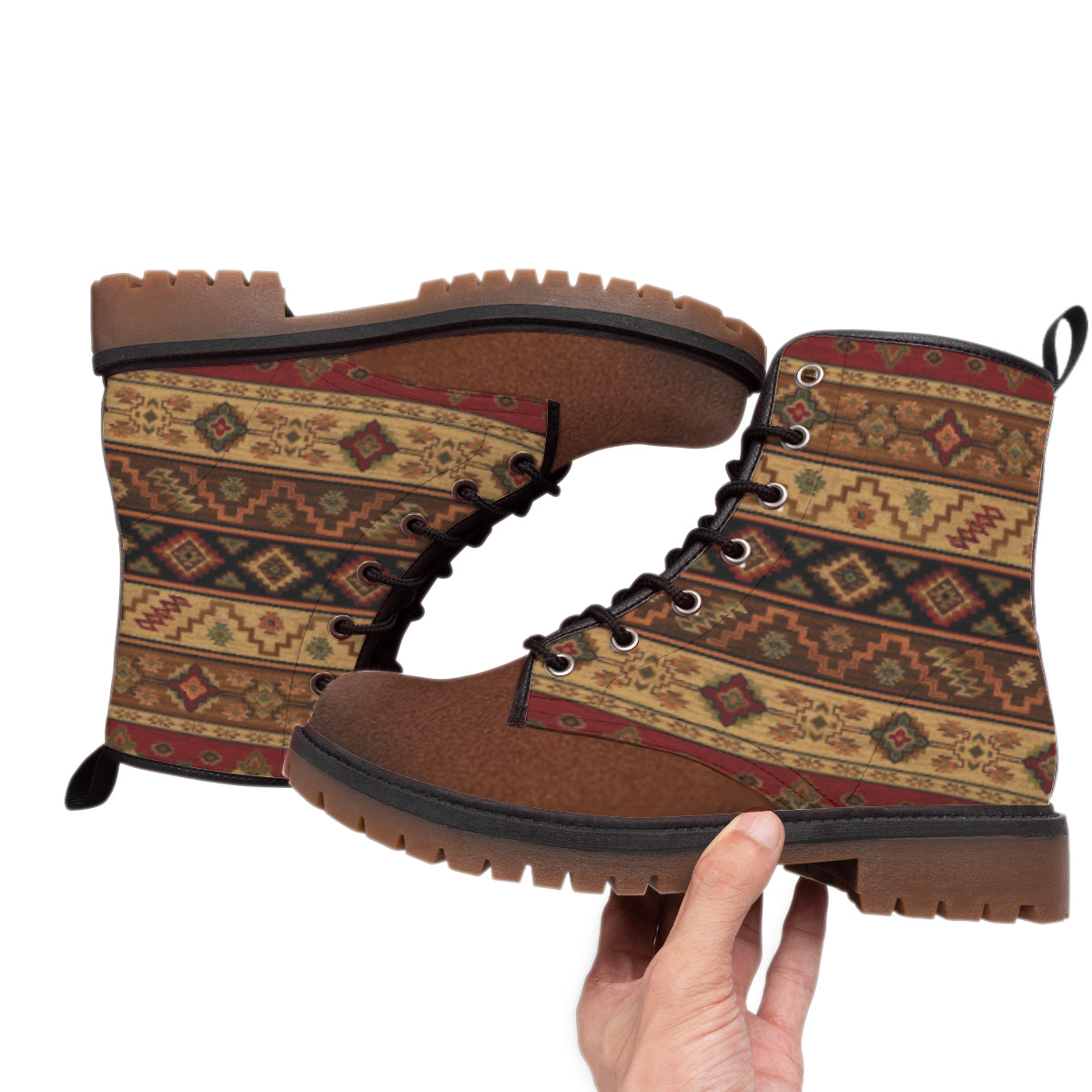 WelcomeNative Brown Pattern Native  Leather Martin Short Boots