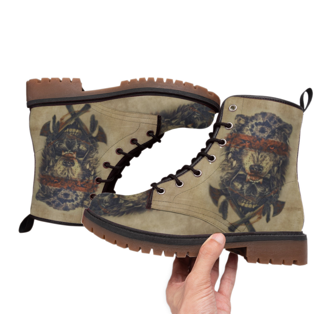 WelcomeNative Wolf Warrior Leather Martin Short Boots