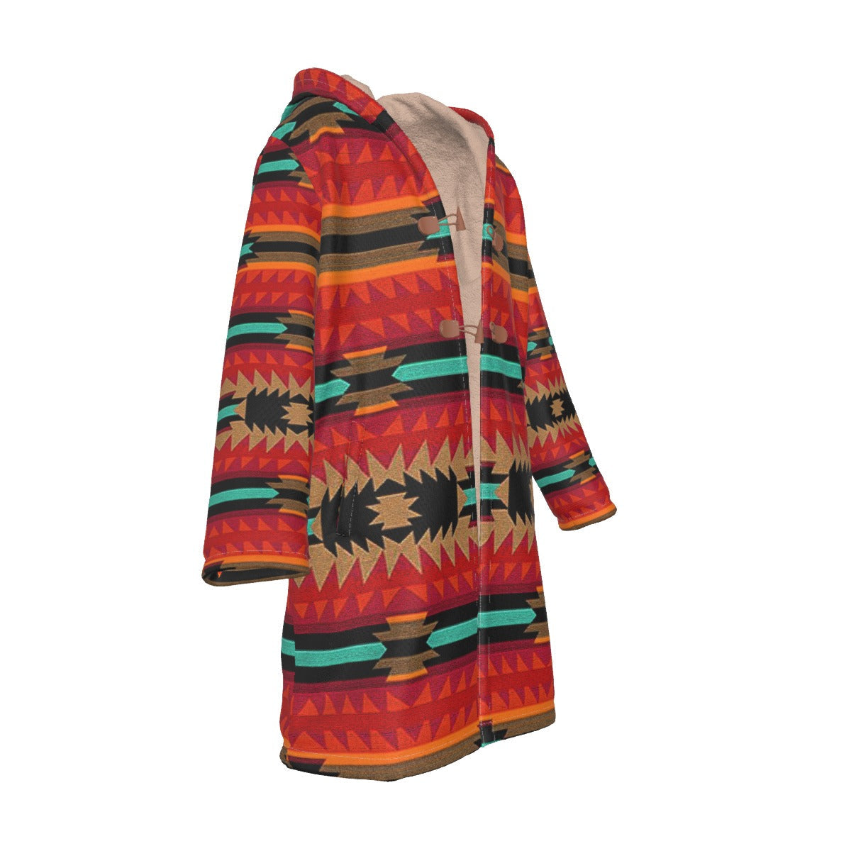 WelcomeNative Native American Horn Button Long Fleece Windbreaker, 3D Long Coat, All Over Print