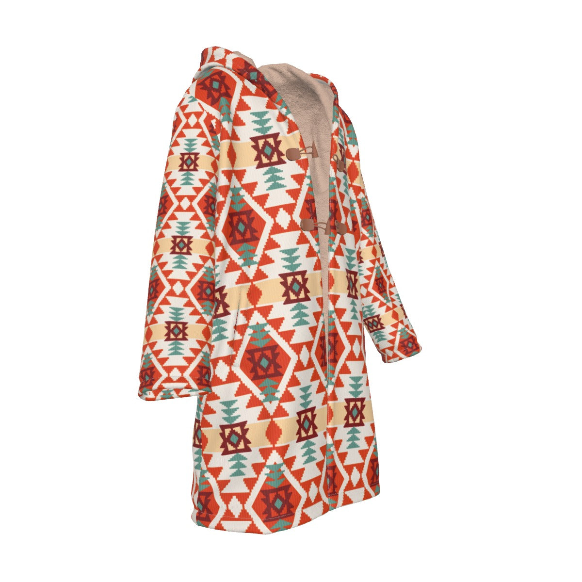WelcomeNative Native American Horn Button Long Fleece Windbreaker, 3D Long Coat, All Over Print