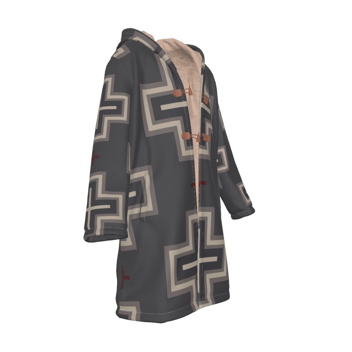 WelcomeNative Native American Horn Button Long Fleece Windbreaker, 3D Long Coat, All Over Print