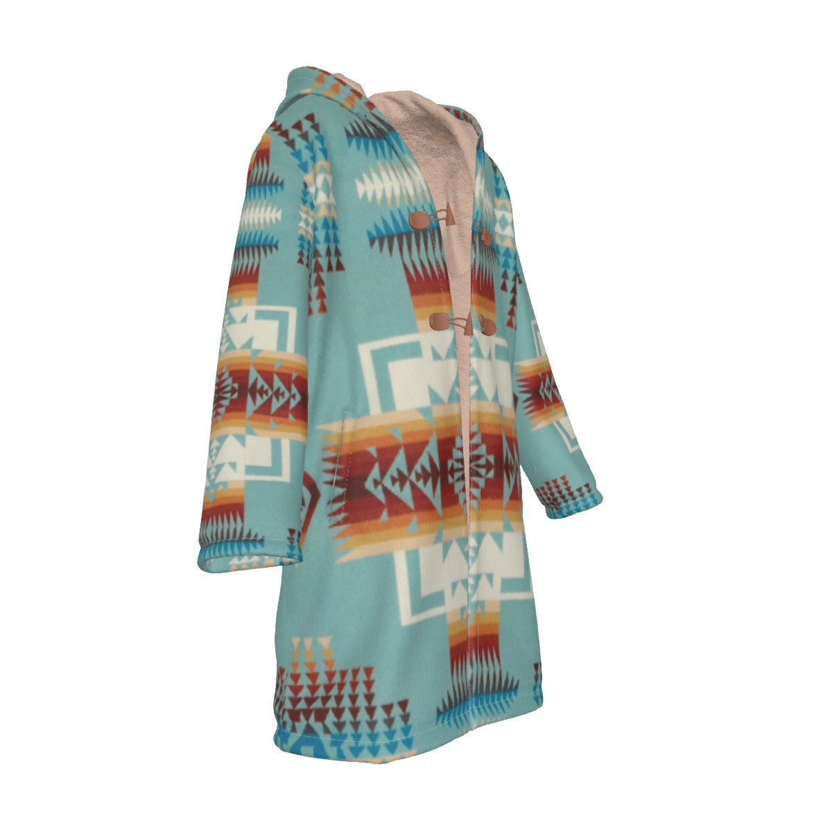 WelcomeNative Native American Horn Button Long Fleece Windbreaker, 3D Long Coat, All Over Print