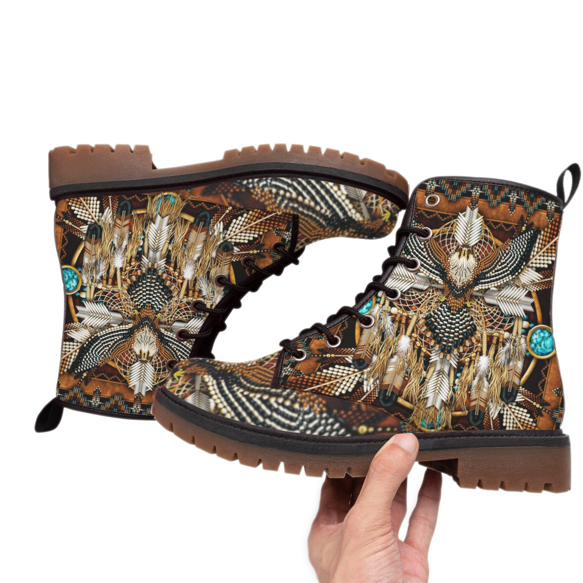 WelcomeNative Feather Native Leather Martin Short Boots
