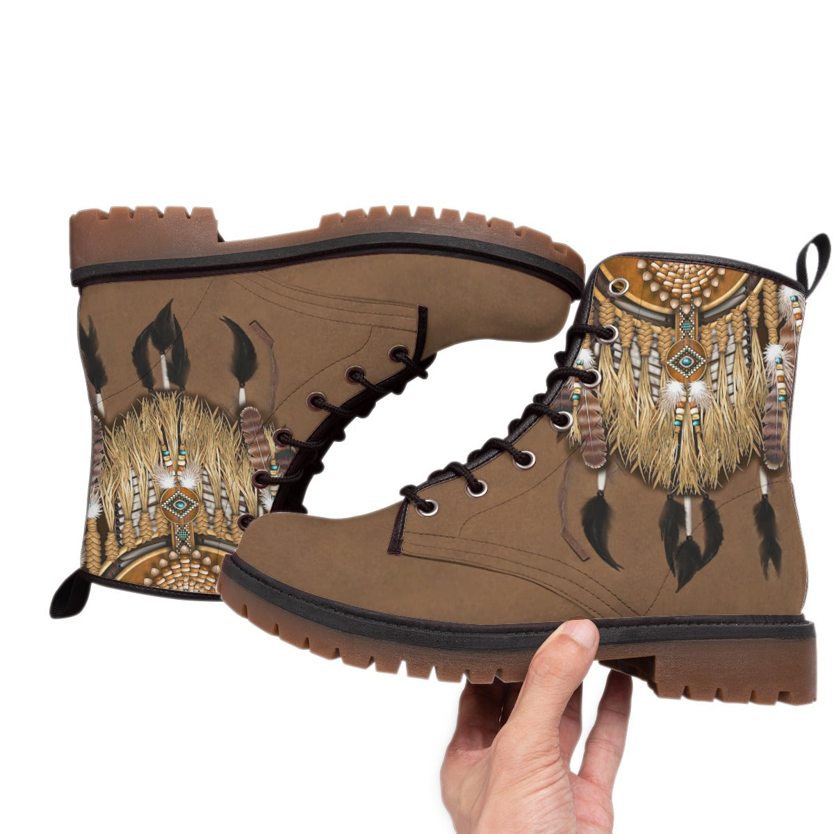 WelcomeNative Feather Native Leather Martin Short Boots