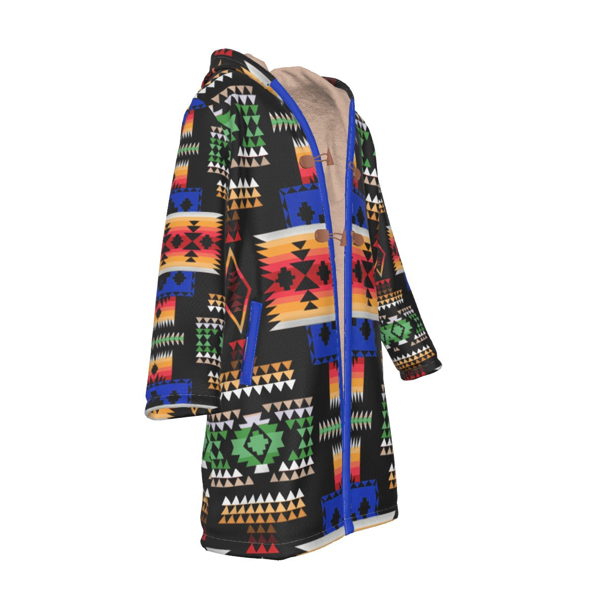 WelcomeNative Native American Horn Button Long Fleece Windbreaker, 3D Long Coat, All Over Print