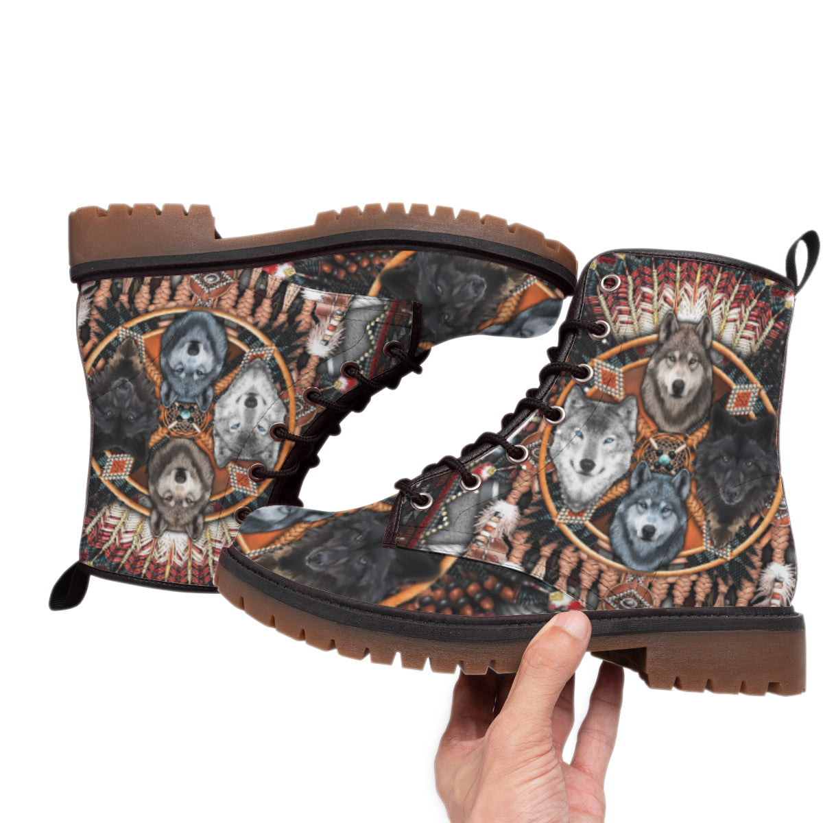 WelcomeNative Wolf Pattern Leather Martin Short Boots