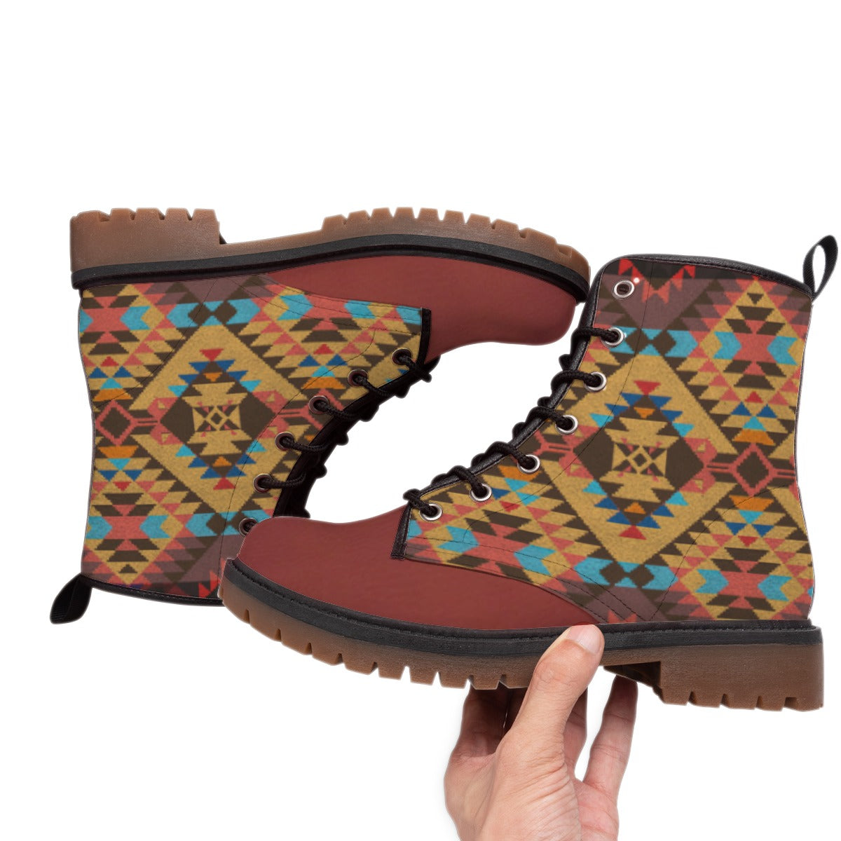 WelcomeNative Pattern Native  Leather Martin Short Boots