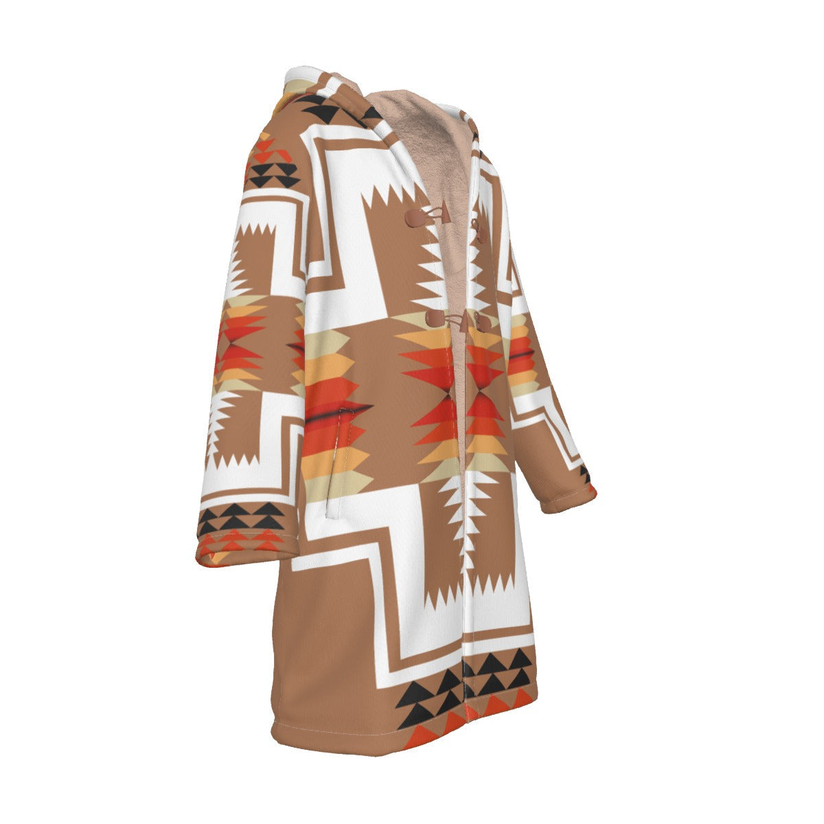 WelcomeNative Native American Horn Button Long Fleece Windbreaker, 3D Long Coat, All Over Print