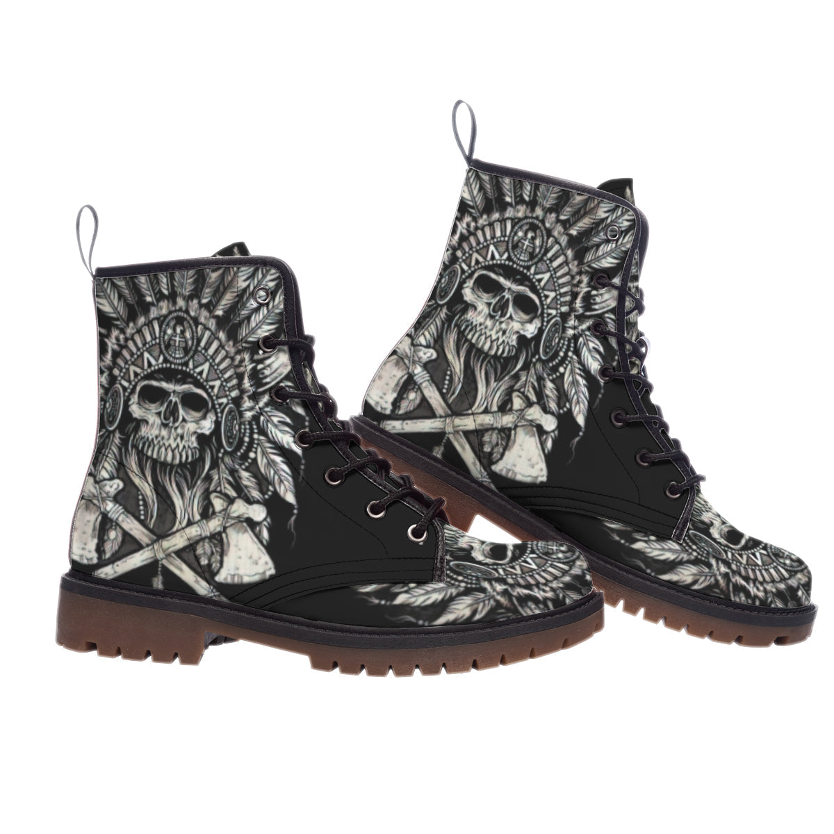 WelcomeNative Skull Native  Leather Martin Short Boots