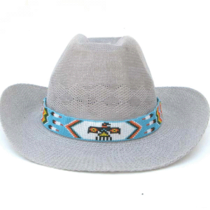 Blue White Red Yellow Seed Beaded Thunderbird Beadwork Cowboy Hat Band Belt - Welcome Native