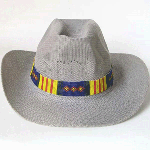 Blue Yellow Red Seed Beaded Cowboy Hat Band Belt Handmade - Welcome Native