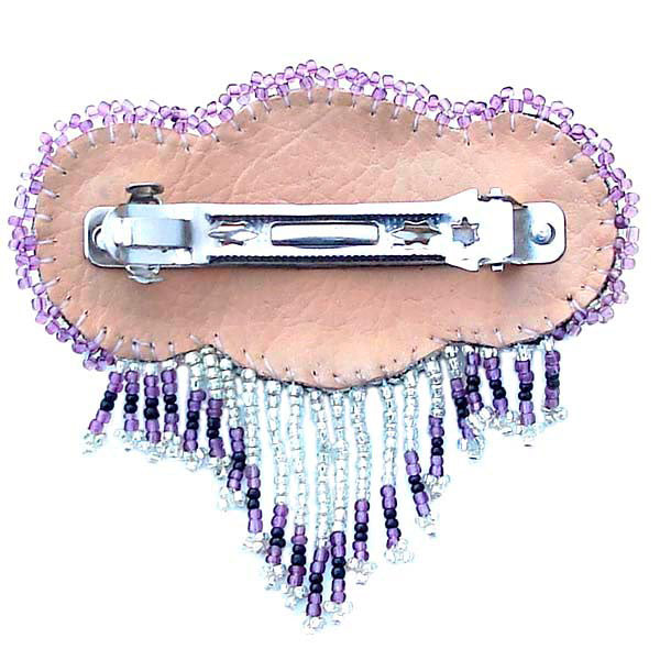 Beaded Barrette French Clip Black Rossette Fringe Beadwork - Beaded Hair Accessories - Welcome Native
