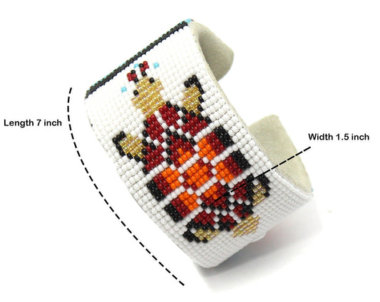 WelcomeNative Handmade Beaded White Red Turtle Leather Bracelet