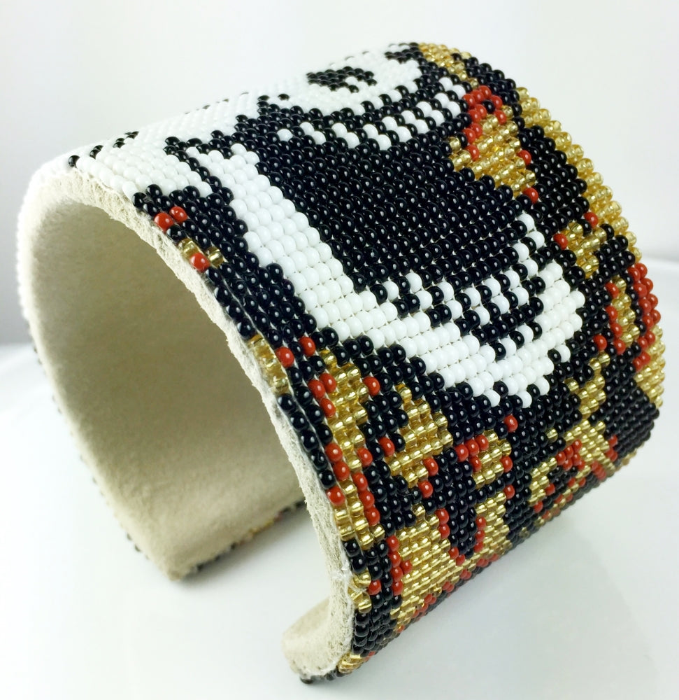 Skull Handmade Beaded Bracelet Hard Cuff 2 inch Wide Leather B58/1- Beaded Bracelets - Welcome Native