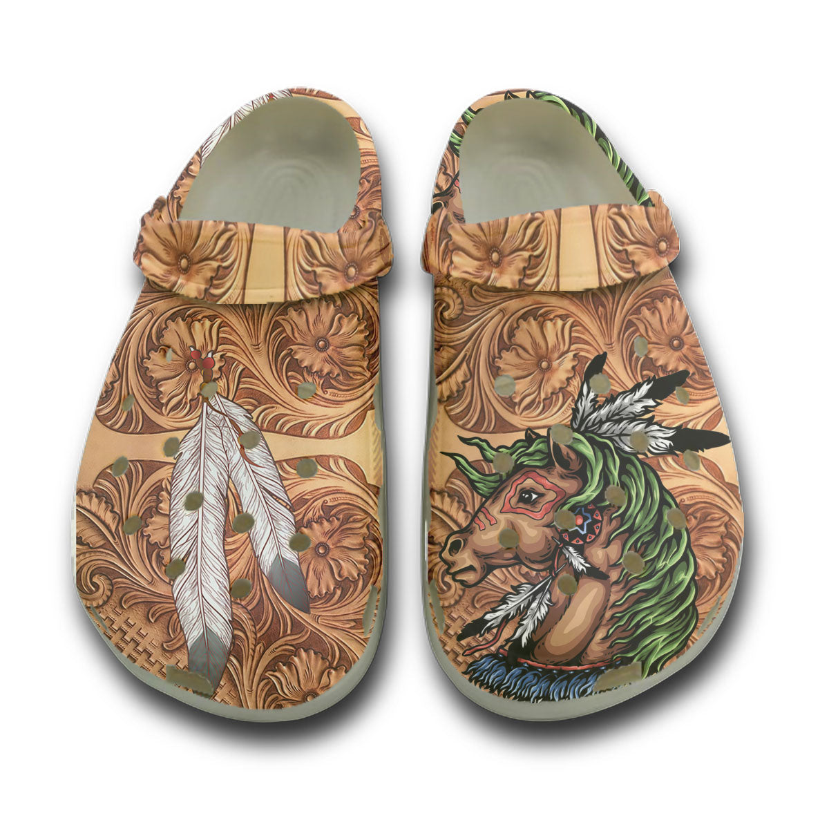 WelcomeNative Native Feather - Horse Crocs Clog Shoes For Women and Men