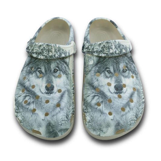 WelcomeNative Wihte Wolf Crocs Clog Shoes For Women and Men