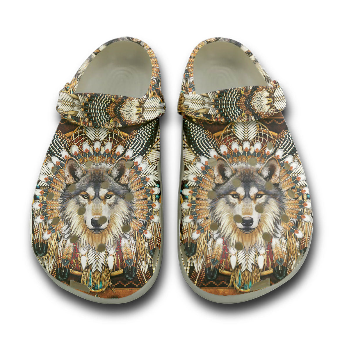 WelcomeNative Wolf Dream Catcher Clog Shoes For Women and Men
