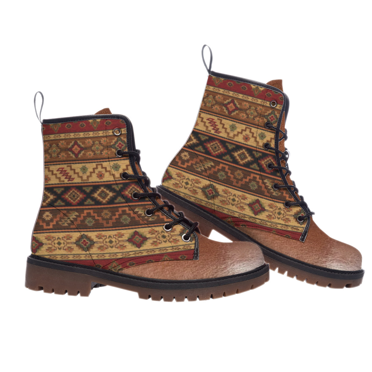 WelcomeNative Brown Pattern Native  Leather Martin Short Boots