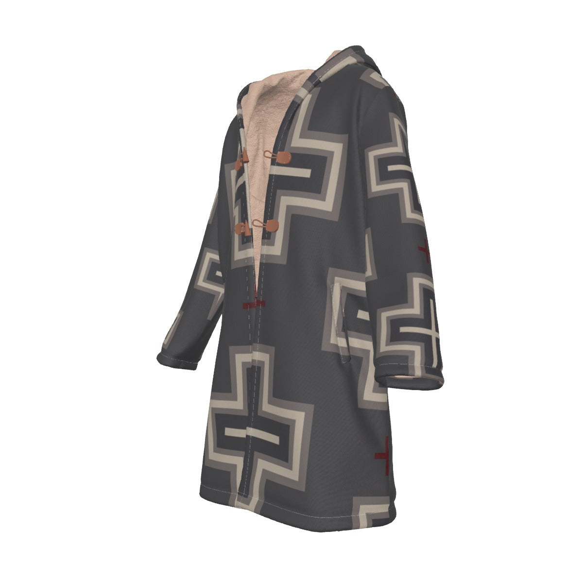 WelcomeNative Native American Horn Button Long Fleece Windbreaker, 3D Long Coat, All Over Print