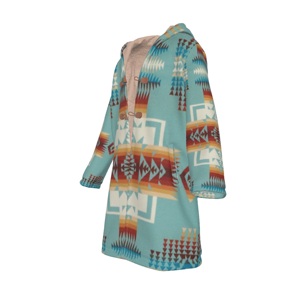 WelcomeNative Native American Horn Button Long Fleece Windbreaker, 3D Long Coat, All Over Print
