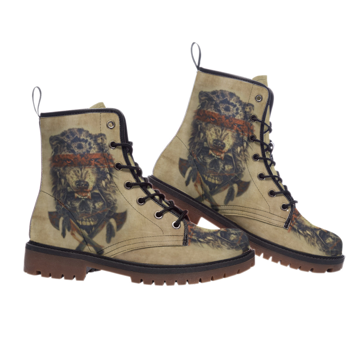 WelcomeNative Wolf Warrior Leather Martin Short Boots